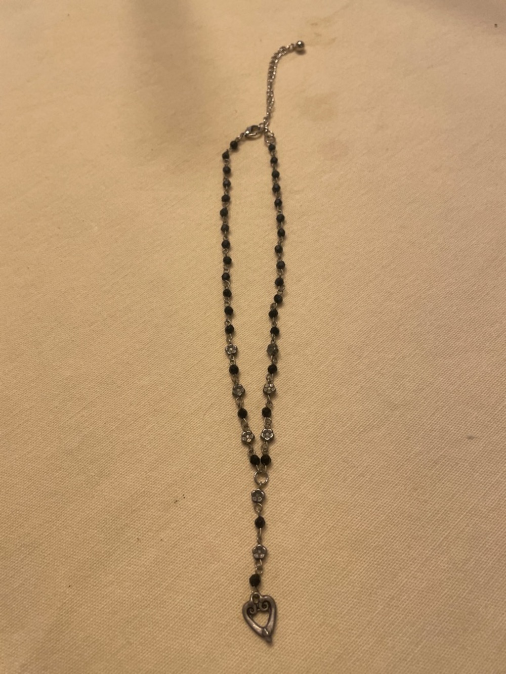 Silver and Black Heart Pendant Y-Necklace - Women Jewelry
